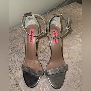 Betsey Johnson Silver Rhinestone Ankle-Strap Heels